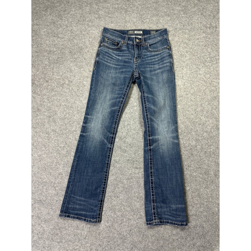 BKE Womens Aiden Bootleg Jeans 27S Blue Denim Stretch Embroidered Pockets